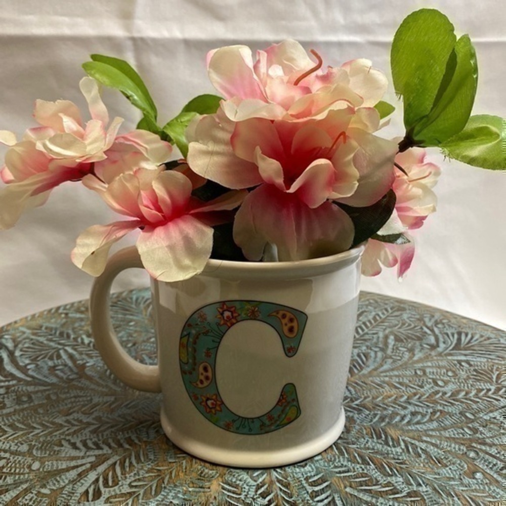 “Love The Moment” By Natural Life Coffee Mug Monogram Initial Letter C